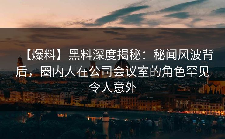 【爆料】黑料深度揭秘：秘闻风波背后，圈内人在公司会议室的角色罕见令人意外