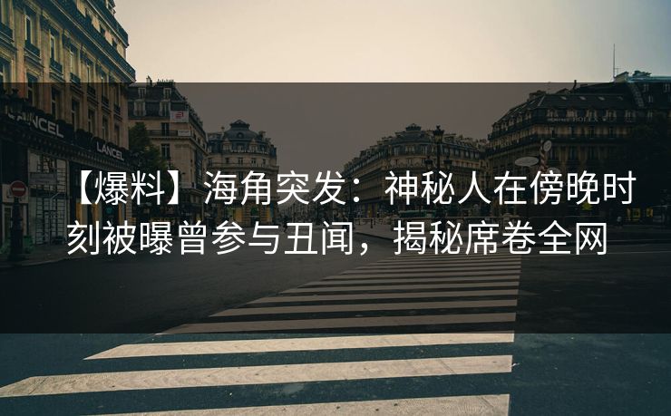 【爆料】海角突发：神秘人在傍晚时刻被曝曾参与丑闻，揭秘席卷全网