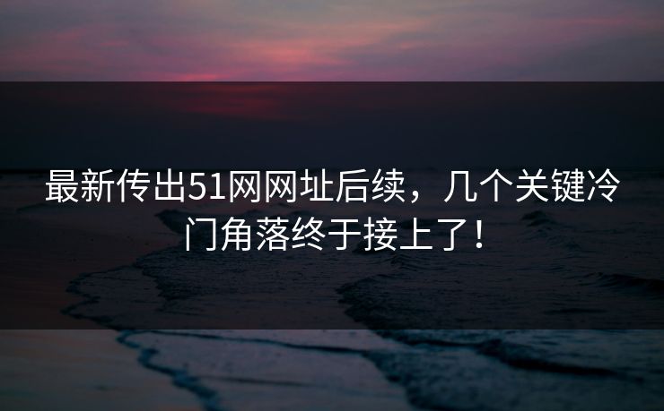 最新传出51网网址后续，几个关键冷门角落终于接上了！